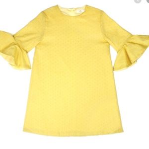 NATTY FLOUNCE SLEEVE DRESS IN YELLOW SWISS DOT